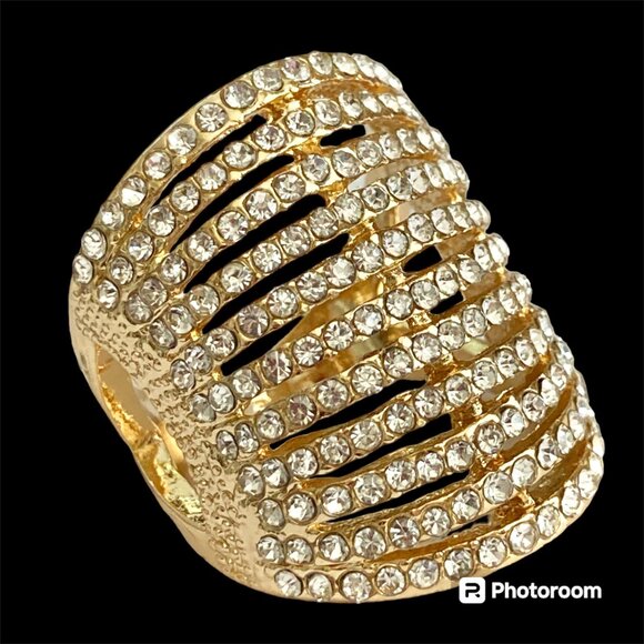 Deco Dome Cubic Zirconia Cocktail Ring Yellow Gold Plated Size 7 8 9 Statement - Picture 16 of 16